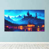 山の中のレイクサイド城 キャンバスプリント (インサイチュ (ウッドフロア))