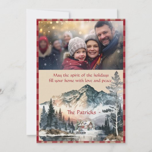 山の中のログキャビンChristmas 1写真 シーズンカード (裏面)