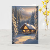 山の中の冬のキャビンクリスマス カード (黄色い花)