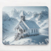 山の中の冬の教会 マウスパッド (正面)