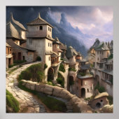 山の中の古い村の石道の美しい ポスター (正面)