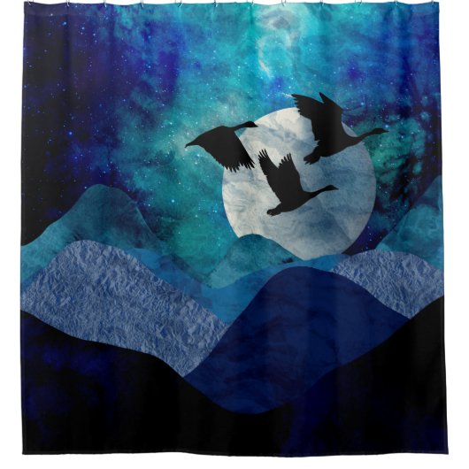 山の中の夜 シャワーカーテン (正面)