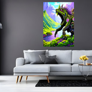 山の中の恐ろしい巨大な獣   AI Art ポスター