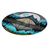 山の中の湖にテントの反射 カッティングボード (角)