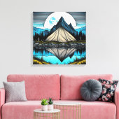 山の中の湖にテントの反射 キャンバスプリント (インサイチュ (リビング))