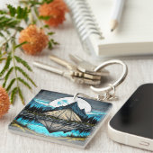 山の中の湖にテントの反射 キーホルダー (正面右)