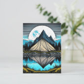 山の中の湖にテントの反射 ポストカード (スタンド正面)