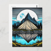 山の中の湖にテントの反射 ポストカード (正面/裏面)