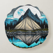 山の中の湖にテントの反射 ラウンドクッション (裏面)