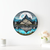 山の中の湖にテントの反射 ラージ壁時計 (ホーム)