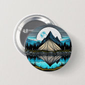 山の中の湖にテントの反射 缶バッジ (正面&裏面)