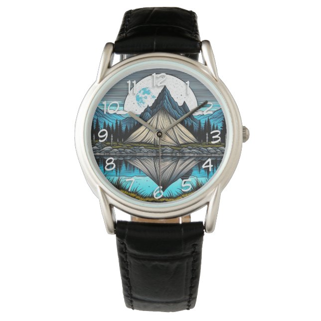 山の中の湖にテントの反射 腕時計 (正面)