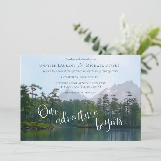 山の中の湖の私たちの冒険が始結婚まる 招待状 (スタンド正面)