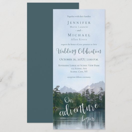 山の中の湖の私たちの冒険が始結婚まる 招待状 (正面/裏面)