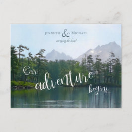 山の中の湖の私たちの冒険が始結婚まる 案内ポストカード
