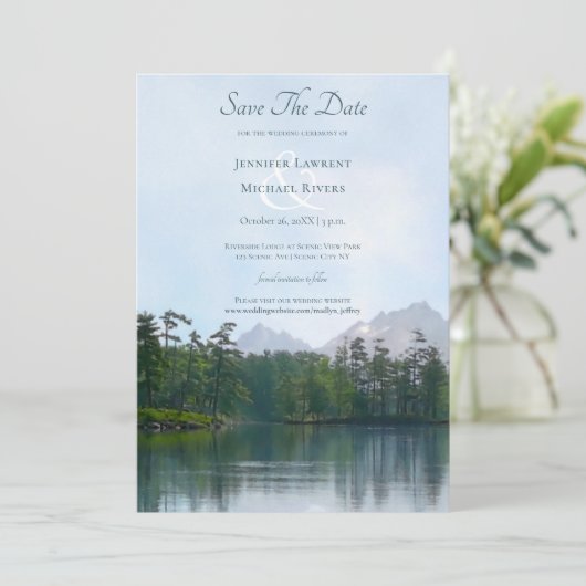 山の中の湖の素朴な自然結婚 セーブザデート (スタンド正面)