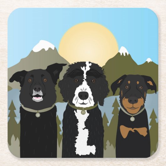 山の中の犬 スクエアペーパーコースター (正面)