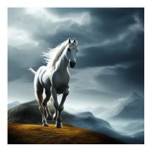 山の中の美しい野生の白い馬