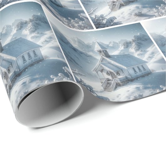 山の中の趣のあるクリスマス教会 ラッピングペーパー (ロールコーナー)