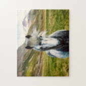 山の中の野生の灰色の馬 ジグソーパズル (縦)