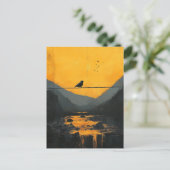 山の中の針金に描かれた美しい黒い鳥 ポストカード (スタンド正面)