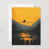 山の中の針金に描かれた美しい黒い鳥 ポストカード (正面/裏面)