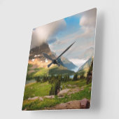 山の中を吹き抜ける雲 スクエア壁時計 (傾斜)