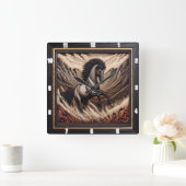 山の中空に跳躍するマスタングのレンジホース スクエア壁時計 (ホーム)