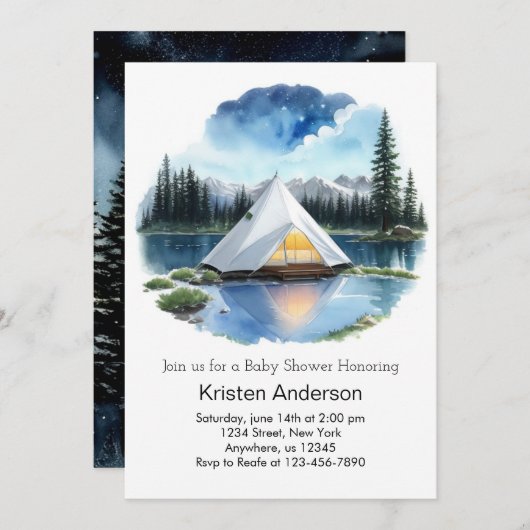 山の冒険が待っているベビーシャワー 招待状 (正面/裏面)