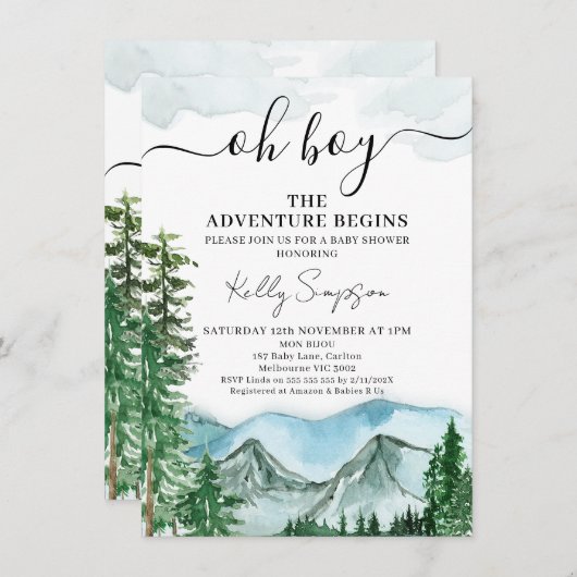 山の冒険が荒野を始める赤ちゃんシャワー 招待状 (正面/裏面)