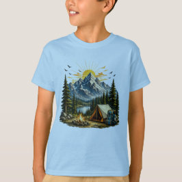 山の冒険 キャンピング ナチュラル Tシャツ