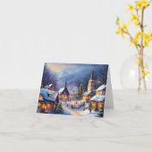 山の冬のクリスマスビレッジ カード (黄色い花)