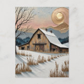 山の冬の納屋のユニークな絵画 ポストカード (正面)
