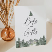 山の冬の赤ちゃんシャワー本とギフト 台座サイン