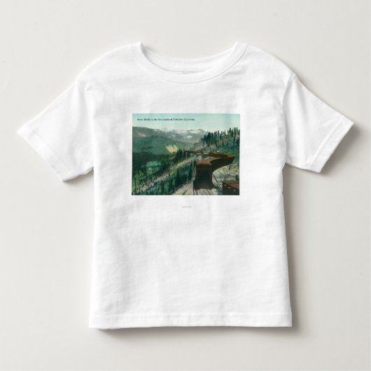 山の列車トラック上の雪の小屋の眺め トドラーTシャツ (正面)