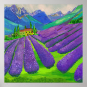 山の前のラベンダー畑 ポスター (正面)