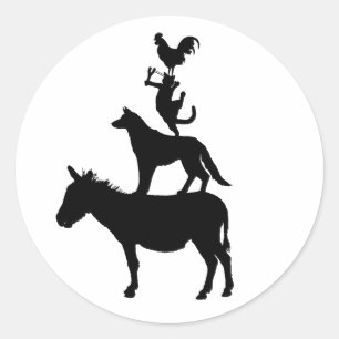 山の動物,馬,犬,猫,雄鶏 ラウンドシール