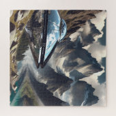 山の反射に着陸したUFO ジグソーパズル (横)