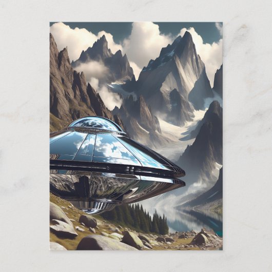 山の反射に着陸したUFO ポストカード (正面)