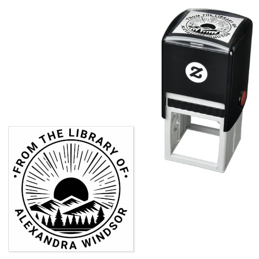 山の向こうの日の出と日没 ラベル名 セルフインキングスタンプ (インサイチュ)