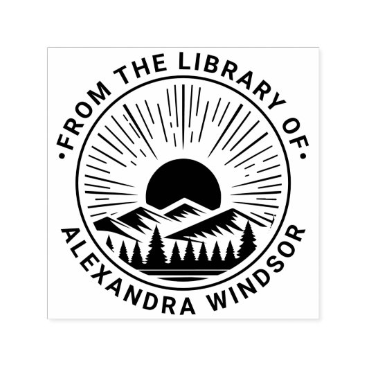 山の向こうの日の出と日没 ラベル 本の名前 セルフインキングスタンプ (デザイン)