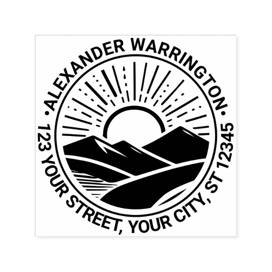 山の向こうの日の出と日没 #2 名前 住所 セルフインキングスタンプ (デザイン)