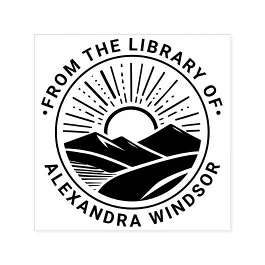 山の向こうの日の出と日没 #2 図書館の本の名前 セルフインキングスタンプ (デザイン)