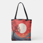 山の向こうの赤い空に浮かぶエーテルのような月 トートバッグ (裏面)