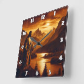山の夕日に川のそばに立つイエス スクエア壁時計 (傾斜)
