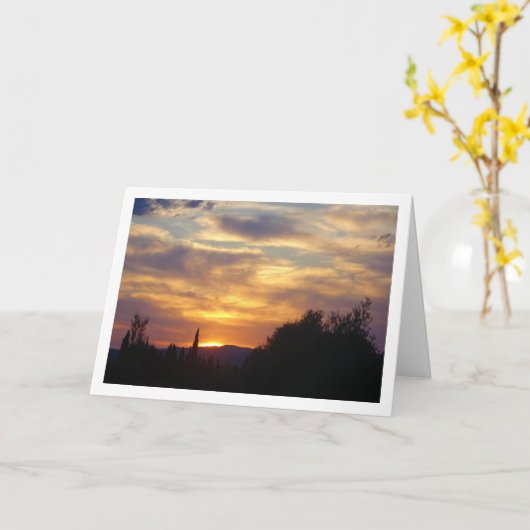 山の夕日風景 カード (黄色い花)