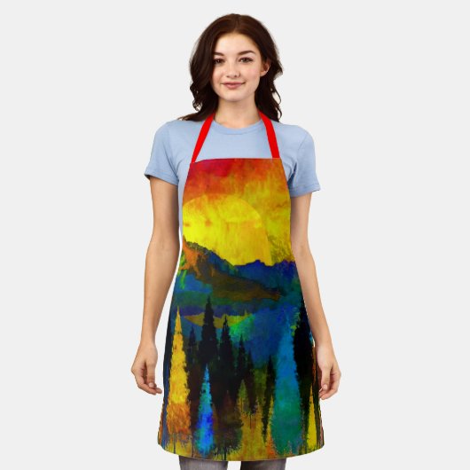 山の夕日 エプロン (着用した状態)