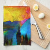 山の夕日 キッチンタオル (四つ折り)