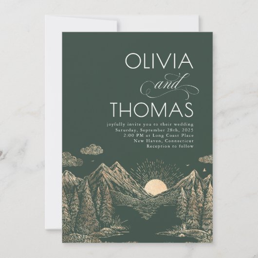 山の夕日 ナチュラル ウェディング エレガント 招待状 (正面)