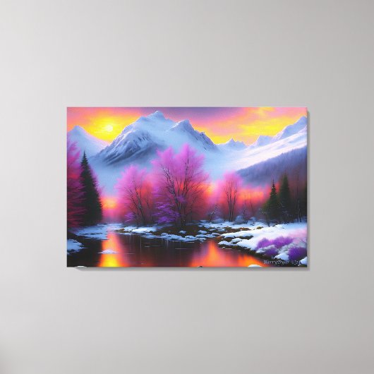 "山の夕日", by BarryDyar ©，風光明媚な風景 キャンバスプリント (正面)